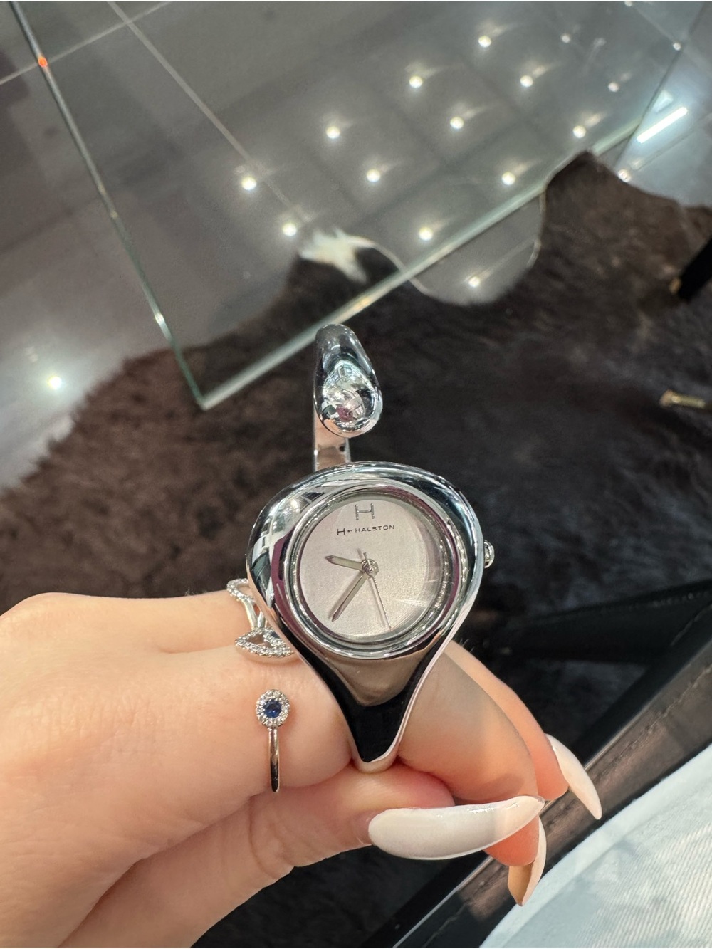 New H by Halston Sculpted Hinged Bangle Watch in Silver -Tone